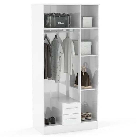 Lynn Mirrored Wardrobe With 3 Door In White High Gloss_2