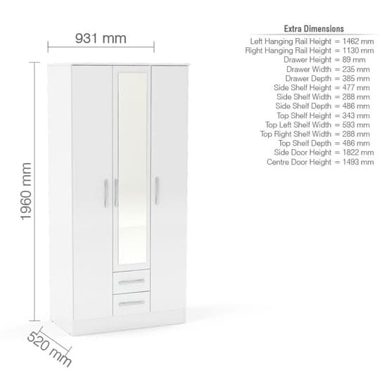 Lynn Mirrored Wardrobe With 3 Door In White High Gloss_3