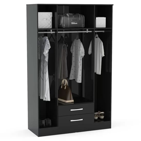 Lynn Mirrored Wardrobe With 4 Door In Black High Gloss_3