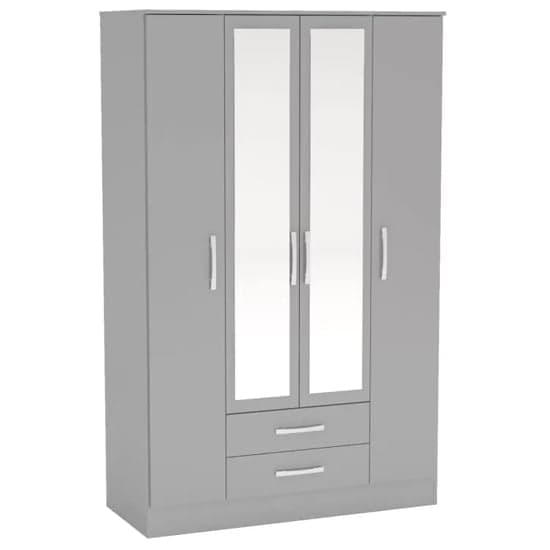 Lynn Mirrored Wardrobe With 4 Door In Grey High Gloss_2