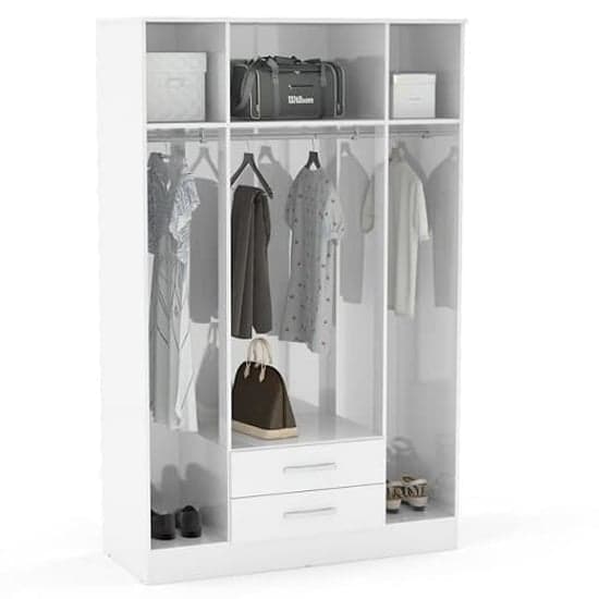Lynn Mirrored Wardrobe With 4 Door In Grey And White High Gloss_2
