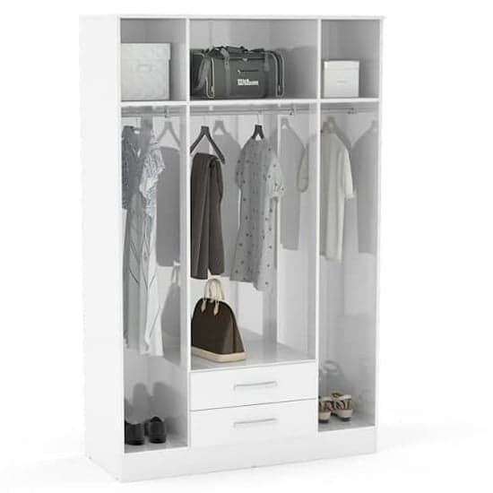 Lynn Mirrored Wardrobe With 4 Door In White High Gloss_2