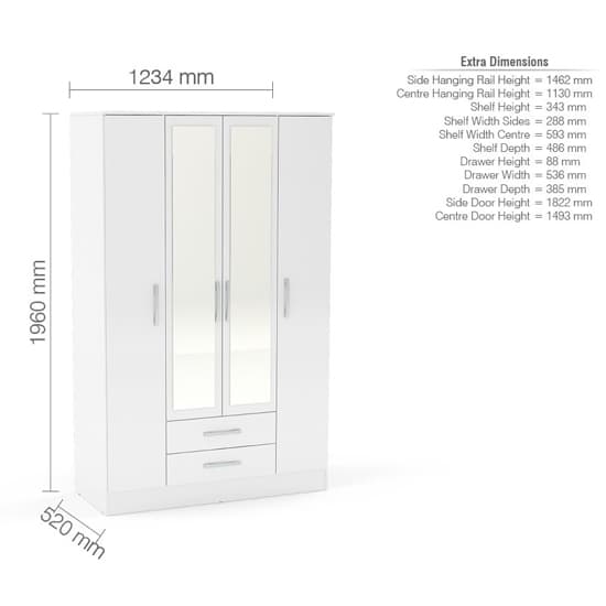 Lynn Mirrored Wardrobe With 4 Door In White High Gloss_3