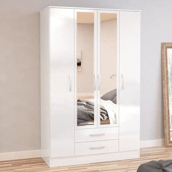 Lynn Mirrored Wardrobe With 4 Door In White High Gloss_1