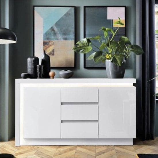 Lyco High Gloss Sideboard 2 Doors 3 Drawers In White With LED_1