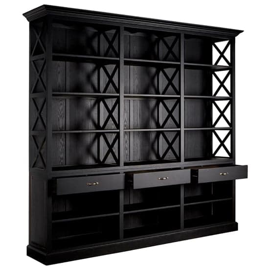 Lyox Large Wooden 3 Drawers Bookcase In Black_3