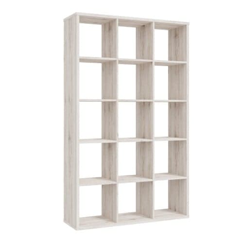 Mabon Wooden Bookcase With 15 Open Cubes In Sand Oak_1