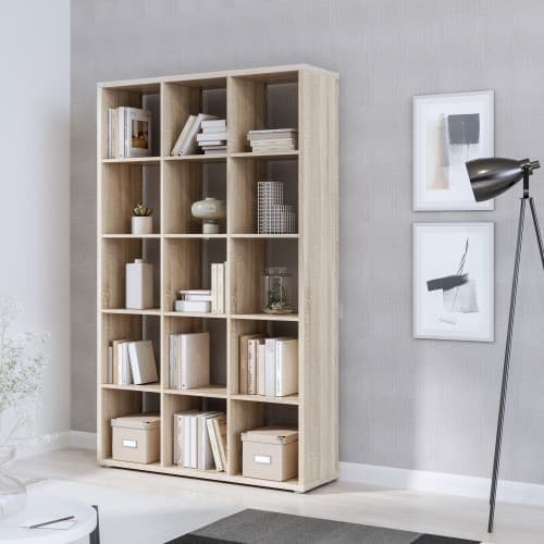 Mabon Wooden Bookcase With 15 Open Cubes In Sonoma Oak_5