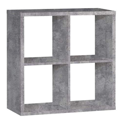 Mabon Wooden Bookcase With 4 Open Cubes In Concrete Effect_2