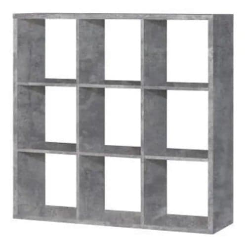 Mabon Wooden Bookcase With 9 Open Cubes In Concrete Effect_2