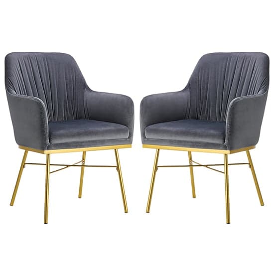 Mace Grey Velvet Dining Armchair With Gold Metal Legs In Pair_1