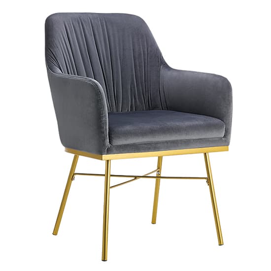 Mace Grey Velvet Dining Armchair With Gold Metal Legs In Pair