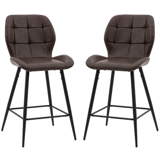 Macerata Brown Faux Leather Bar Stools In Pair_1