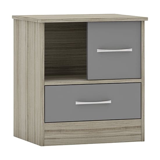 Mack Gloss Bedside Cabinet With Sliding Door In Grey Light Oak_2