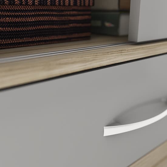 Mack Gloss Bedside Cabinet With Sliding Door In Grey Light Oak_5