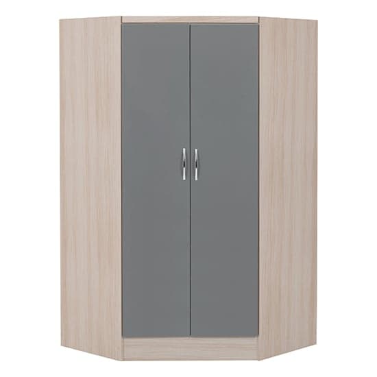 Mack Corner High Gloss Wardrobe With 2 Doors In Grey And Light Oak_2