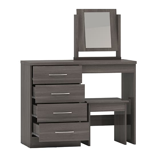 Mack Dressing Table Set With 4 Drawers In Black Wood Grain_3
