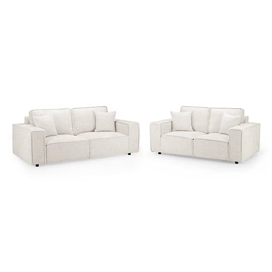 Mack Fabric 3+2 Seater Sofa Set In Cream With Black Wooden Feets_1