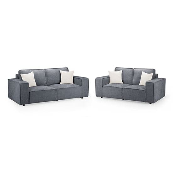 Mack Fabric 3+2 Seater Sofa Set In Slate With Black Wooden Feets_1