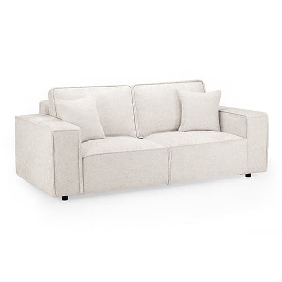 Mack Fabric 3 Seater Sofa In Cream With Black Wooden Feets_1