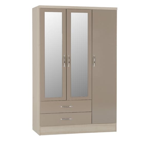 Mack Gloss Bedroom Set With 3 Doors Wardrobe In Oyster Light Oak_2