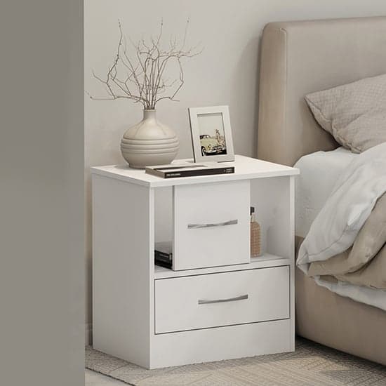 Mack High Gloss Bedside Cabinet With Sliding Door In White_1