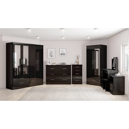 Mack High Gloss Dressing Table Set With 4 Drawers In Black_2