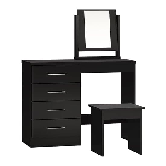 Mack High Gloss Dressing Table Set With 4 Drawers In Black_1