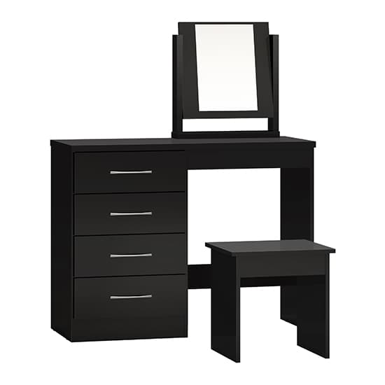 Mack High Gloss Dressing Table Set With 4 Drawers In Black Furniture in Fashion