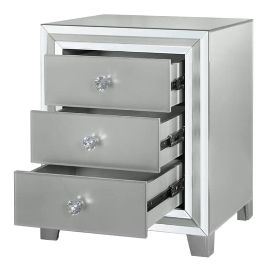 Mack Mirrored Bedside With 3 Drawers In Grey Furniture in Fashion