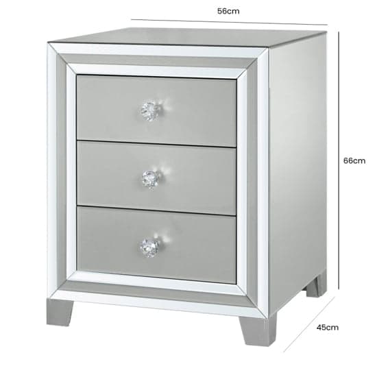 Mack Mirrored Bedside Cabinet With 3 Drawers In Grey_5