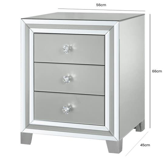 Mack Mirrored Bedside With 3 Drawers In Grey Furniture in Fashion