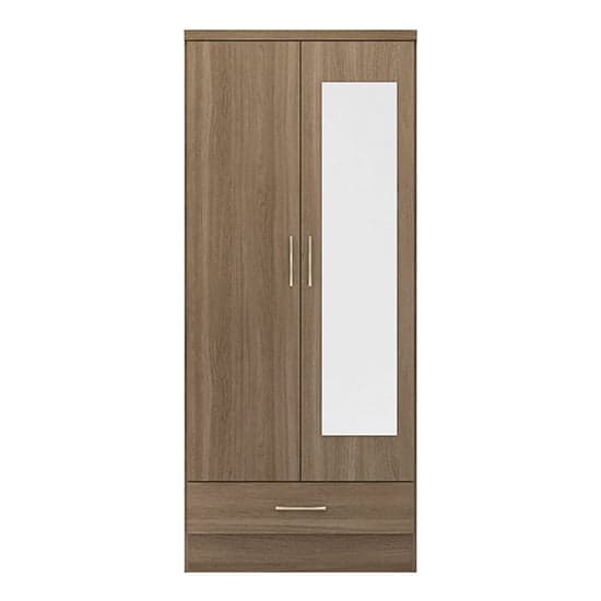 Mack Mirrored Wardrobe With 2 Door 1 Drawer In Rustic Oak Effect_2
