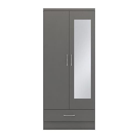 Mack Mirrored Wardrobe With 2 Doors 1 Drawer In 3D Effect Grey_2