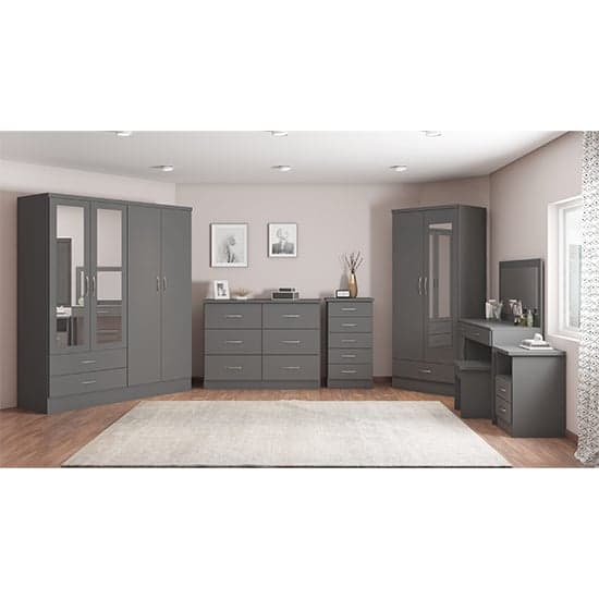 Mack Mirrored Wardrobe With 2 Doors 1 Drawer In 3D Effect Grey_5