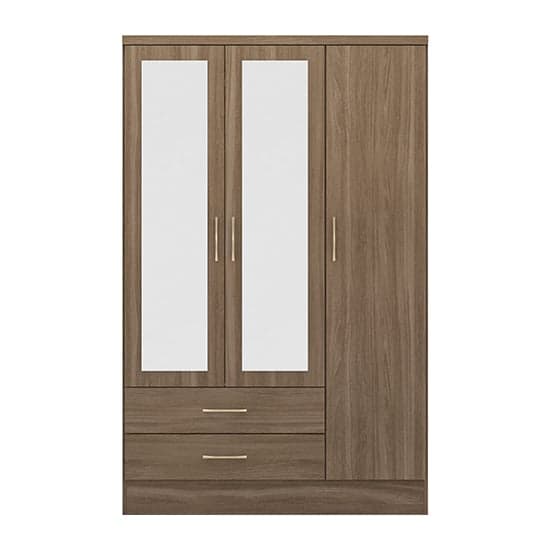 Mack Mirrored Wardrobe With 3 Door 2 Drawer In Rustic Oak Effect_2