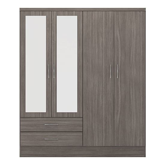 Mack Mirrored Wardrobe With 4 Door 2 Drawer In Black Wood Grain_3