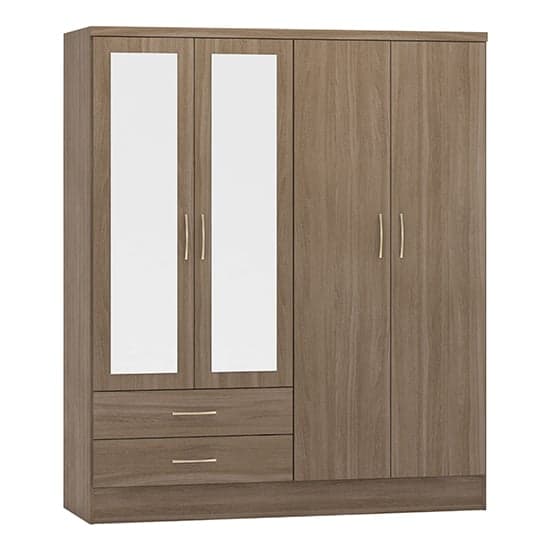 Mack Mirrored Wardrobe With 4 Door 2 Drawer In Rustic Oak Effect_2
