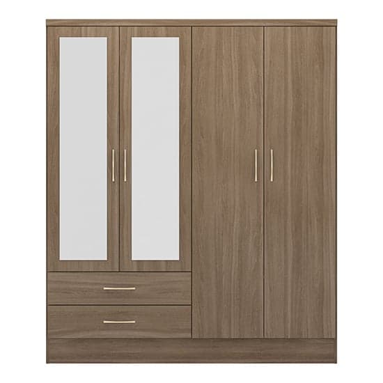 Mack Mirrored Wardrobe With 4 Door 2 Drawer In Rustic Oak Effect_3