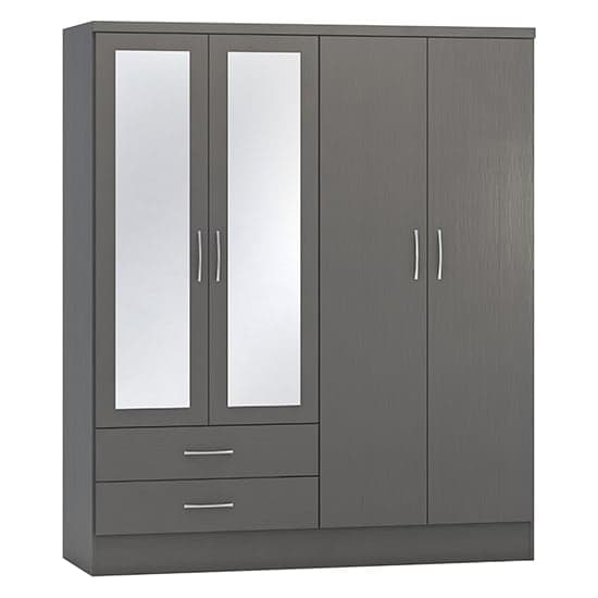 Mack Mirrored Wardrobe With 4 Doors 2 Drawers In 3D Effect Grey_2