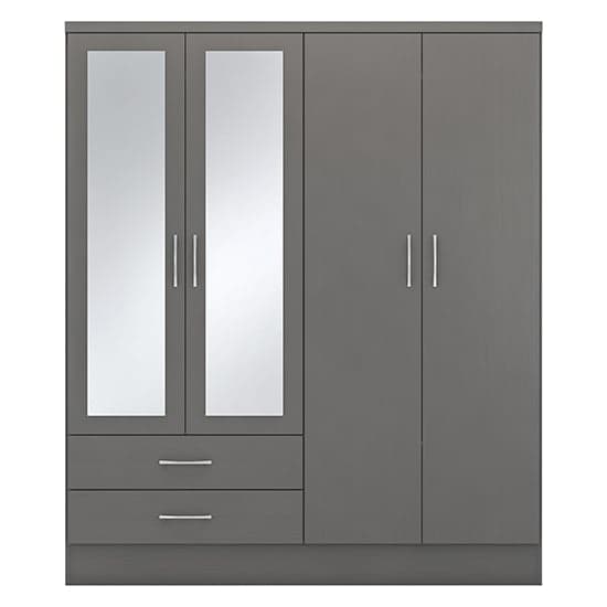 Mack Mirrored Wardrobe With 4 Doors 2 Drawers In 3D Effect Grey_3