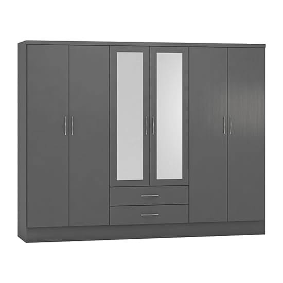 Mack Mirrored Wardrobe With 6 Doors 2 Drawers In 3D Effect Grey_1