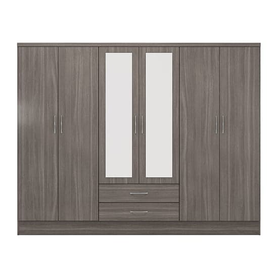 Mack Mirrored Wardrobe With 6 Doors In Black Wood Grain_2