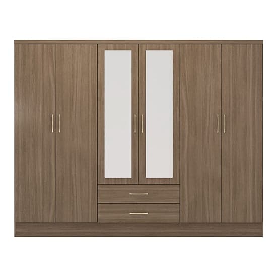 Mack Mirrored Wardrobe With 6 Doors In Rustic Oak Effect_2
