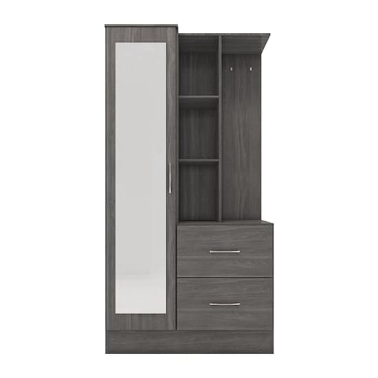 Mack Mirrored Wardrobe With Open Shelf In Black Wooden Grain_2