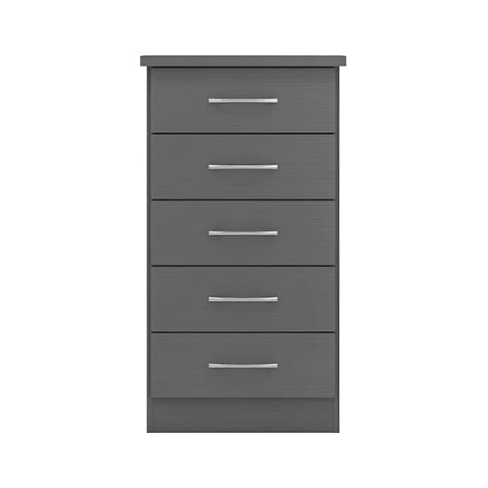 Mack Narrow Wooden Chest Of 5 Drawers In 3D Effect Grey_2