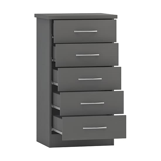 Mack Narrow Wooden Chest Of 5 Drawers In 3D Effect Grey_3