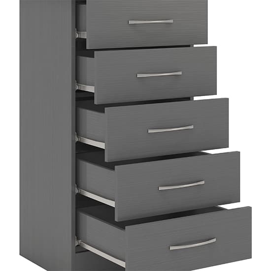 Mack Narrow Wooden Chest Of 5 Drawers In 3D Effect Grey_5
