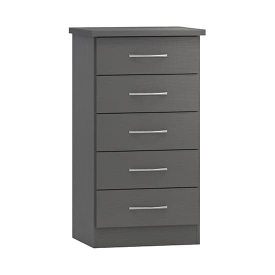 Mack Narrow Wooden Chest Of 5 Drawers In 3D Effect Grey_1