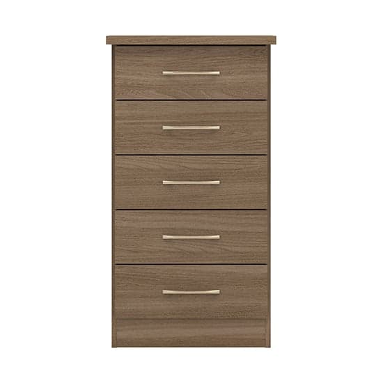 Mack Narrow Wooden Chest Of 5 Drawers In Rustic Oak Effect_2